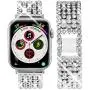 Goton Band Compatible with Apple Watch Band 40mm 38mm , Women Beads Link Crystal Bling Stainless Metal Replacement Strap for iWatch Band Series SE 6 5 4 3 2 1 (Silver, 40mm 38mm)