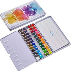 MEEDEN Watercolor Paint Set, 48 Vibrant Colors in Pocket Box, Watercolor Paint Palette with Metal Ring and Watercolor Brush, Non-Toxic for Students, Kids, Beginners Art Painting