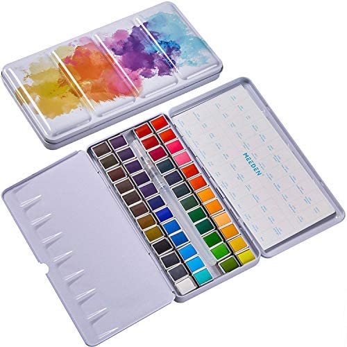 MEEDEN Watercolor Paint Set, 48 Vibrant Colors in Pocket Box, Watercolor Paint Palette with Metal Ring and Watercolor Brush, Non-Toxic for Students, Kids, Beginners Art Painting