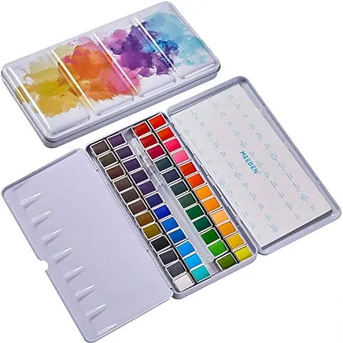 MEEDEN Watercolor Paint Set, 48 Vibrant Colors in Pocket Box, Watercolor Paint Palette with Metal Ring and Watercolor Brush, Non-Toxic for Students, Kids, Beginners Art Painting MEEDEN Watercolor Paint Set, 48 Vibrant Colors in Pocket Box, Watercolor Paint Palette with Metal Ring and Watercolor Brush, Non-Toxic for Students, Kids, Beginners Art Painting