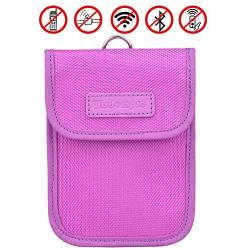 Faraday Bag for Key Fob, Wisdompro RFID Key Fob Protector RF Car Signal Blocking, Anti-Theft Pouch, Anti-Hacking Case Blocker - Purple