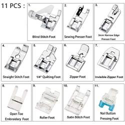 11Pcs Presser Feet, Sewing Machine Kit Household DIY Spare Parts Accessories for Sewing Machine Brother Singer Janome Toyota