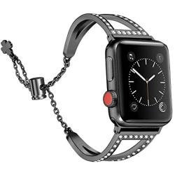 Secbolt Bling Bands Compatible with Apple Watch Band 38mm 40mm iWatch SE Series 6/5/4/3/2/1, Women Dressy Metal Jewelry Bracelet Bangle Wristband Stainless Steel, Black