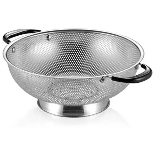 18/8 Stainless Steel Colander, Easy Grip Micro-Perforated 5-Quart Colander, Strainer with Riveted and Heat Resistant Handles, BPA Free. Great for Pasta, Noodles, Vegetables and Fruits 18/8 Stainless Steel Colander, Easy Grip Micro-Perforated 5-Quart Colander, Strainer with Riveted and Heat Resistant Handles, BPA Free. Great for Pasta, Noodles, Vegetables and Fruits