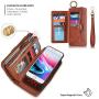 JAZ iPhone 8 Wallet Case / iPhone 7 Wallet Case - Multi-Function Wristlets Zipper Purse Detachable Magnetic 14 Card Slots Money Pocket Clutch Leather Wallet Case for Apple iPhone 8 / 7 / 6S / 6 Brown