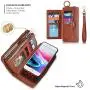JAZ iPhone 8 Wallet Case / iPhone 7 Wallet Case - Multi-Function Wristlets Zipper Purse Detachable Magnetic 14 Card Slots Money Pocket Clutch Leather Wallet Case for Apple iPhone 8 / 7 / 6S / 6 Brown