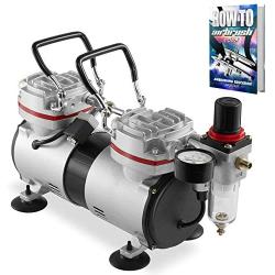 PointZero 1/3 HP Double Piston Airbrush Compressor with Regulator, Gauge and Water Trap - Quiet Professional Air Pump