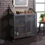 Walker Edison Malcomb Urban Industrial Metal Mesh Double Door Rolling Bar Cabinet, 33 Inch, Reclaimed Barnwood