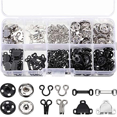 100 Pairs 3 Styles Skirt Sewing Hooks and Eyes, Sewing Snaps Kit Hook and Eye Closures Metal Snaps Buttons Fasteners Press Studs for Trousers Skirt Dress Bra Sewing DIY Crafting, 2 Colors