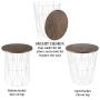 Lavish Home Convertible Round Metal Basket Veneer Wood Top Accent Side Home and Office Nesting End Tables with Storage- (Set of 2), White