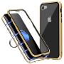 TiiParPar Magnetic iPhone 8 Case iPhone 7 Adsorption Case Front& Back Tempered Glass Full Coverage iPhone 7/8 [Magnetic Adsorption] [Multifunctional Ring Holder] (Gold Frame + Clear Back)