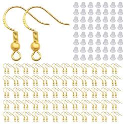 Sailanzi 200pcs Gold Earring Hooks with 200pcs Soft Clear Bullet Earring Backs for DIY Earring Jewelry Making 11782