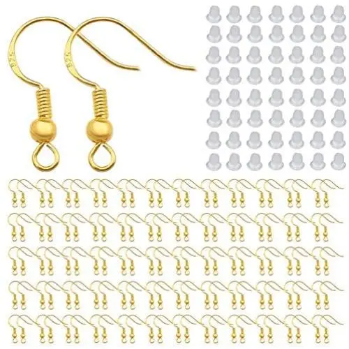 Sailanzi 200pcs Gold Earring Hooks with 200pcs Soft Clear Bullet Earring Backs for DIY Earring Jewelry Making 11782 Sailanzi 200pcs Gold Earring Hooks with 200pcs Soft Clear Bullet Earring Backs for DIY Earring Jewelry Making 11782