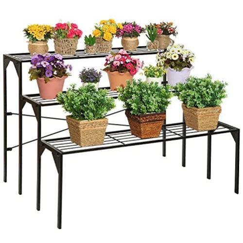 Large Modern Black Metal 3 Tier Shelf Flower Plant Display Stand Rack/Freestanding Home Decor Shelves