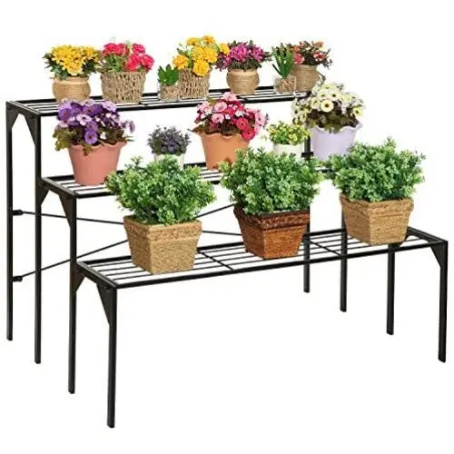 Large Modern Black Metal 3 Tier Shelf Flower Plant Display Stand Rack/Freestanding Home Decor Shelves