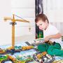 Construction Vehicle Truck Toy Set - 64PCS Kids Engineering Truck Playset with Play Mat, Crane, Cement, Fuel Truck, Wheel Loader with 3 Interchangeable Parts, Birthday for Boys Toddlers
