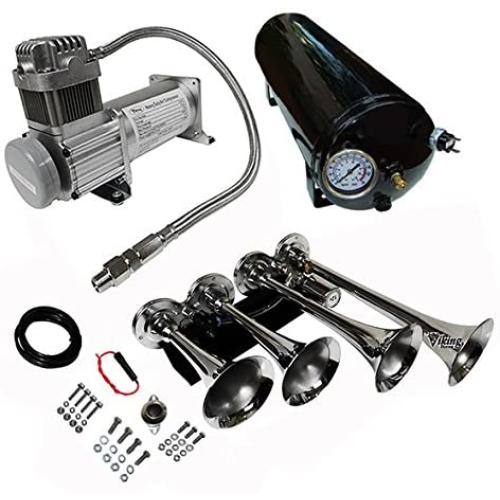 Viking Horns, Loud 149 Decibels Four Trumpet Train Air Horn Kit with 1.5 Gal Air Tank