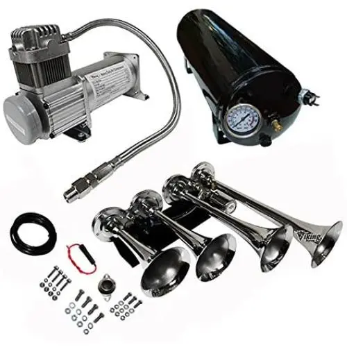 Viking Horns, Loud 149 Decibels Four Trumpet Train Air Horn Kit with 1.5 Gal Air Tank Viking Horns, Loud 149 Decibels Four Trumpet Train Air Horn Kit with 1.5 Gal Air Tank