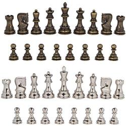 Lowell Silver and Bronze Metal Chess Pieces with 3.75 Inch King and Extra Queens, Pieces Only, No Board