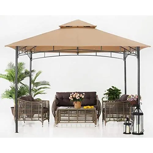 ABCCANOPY 11x11 Patio Gazebos for Patios Double Roof Soft Canopy Garden Backyard Gazebo for Shade and Rain, Khaki ABCCANOPY 11x11 Patio Gazebos for Patios Double Roof Soft Canopy Garden Backyard Gazebo for Shade and Rain, Khaki
