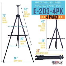 U.S. Art Supply 72'' Sturdy Black Aluminum Tripod Artist Field and Display Easel Stand (Pack of 4) - Adjustable Height 25'' to 6 Feet, Holds 52'' Canvas - Floor and Tabletop Displaying - Portable Bag