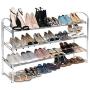 Seville Classics 3-Tier Expandable 24-Pair Shoe Rack Non-Slip Metal Freestanding Closet, Entryway, Bedroom Footwear Organizer, Chrome Poles