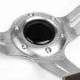 Black Leather/Silver 3 Spokes/Yellow Stitch and Stripe 3.50'' Deep Dish 70mm 6-Bolt Pattern 320mm (12.60'' Inches) Steering Wheel