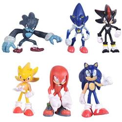 Max Fun Set of 6pcs Sonic The Hedgehog Action Figures, 5-7cm Tall Cake Toppers-Sonic, Shadow, Werehog, Metal Sonic, Knuckles & Super Sonic