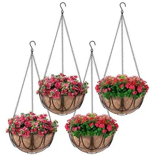 MICGEEK 4 Pack Metal Hanging Planter Basket with Coco Liner, 10 inches Metal Hanging Basket for Flower, Coco Liners for Plants, Hanging Basket for Plants, Garden, Outdoor, Indoorr -HB02 (10 in) MICGEEK 4 Pack Metal Hanging Planter Basket with Coco Liner, 10 inches Metal Hanging Basket for Flower, Coco Liners for Plants, Hanging Basket for Plants, Garden, Outdoor, Indoorr -HB02 (10 in)