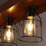 Wellmet Farmhouse Chandelier with Metal Cages, Rustic Chandelier for Dinning Room, 4 Lights Chandeliers Hanging Light for Living Room, Kitchen Island Lighting, Pool Table Light (Brown Smooth)