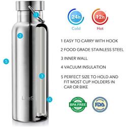 LifeSky Stainless Steel Water Bottle, Double Wall Vacuum Insulated Leak Proof Sports Bottle, Keep Liquid Cold for up to 24 Hours, Wide Mouth