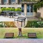 Garden Bench Yard Outdoor Patio with Armrests Sturdy Steel Frame Furniture Metal Bench Porch Work Easy Assembly,Black