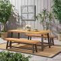 Christopher Knight Home 298403 Bowman Wood Outdoor Picnic Table Set | Perfect for Dining, Brown + Black Rustic Metal