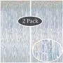 Moohome 2 Pack 3.28 ft x 9.84 ft Metallic Sparkle Silver Fringe Curtains Tinsel Foil Curtains for Party Backdrop Photo Booth Backdrop Door Window Streamer Curtain Party Wedding Background Decor
