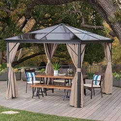 Christopher Knight Home 303378 Bali Outdoor 10 x 10 Foot Rust Proof Aluminum Framed Hardtop Gazebo w, Brown + Black