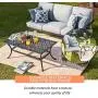 LOKATSE HOME 3 Seat Metal Patio Loveseat Bench Outdoor Furniture Bistro Set with Coffee Table for Lawn Front Porch Garden Yard or Poolside, Grey