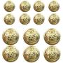 14 Piece Metal Blazer Button Set - for Blazer, Suits, Sport Coat, Uniform, Jacket (Gold)15mm 20mm