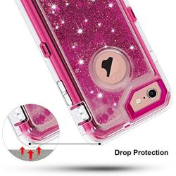 Anuck Case for iPhone 6S Plus Case, for iPhone 6 Plus Case (5.5 inch), 3 in 1 Hybrid Heavy Duty Defender Case Sparkly Floating Liquid Glitter Protective Hard Shell Shockproof TPU Cover - Rose Red