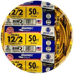 Southwire 28828222 50 12/2 with ground Romex brand SIMpull residential indoor electrical wire type NM-B, Yellow