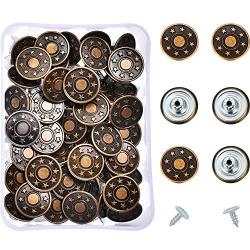 Hestya 40 Sets Jeans Buttons Metal Button Snap Buttons Replacement Kit with Rivets and Plastic Storage Box (Bronze)