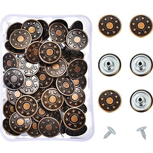 Hestya 40 Sets Jeans Buttons Metal Button Snap Buttons Replacement Kit with Rivets and Plastic Storage Box (Bronze)