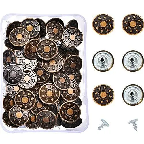 Hestya 40 Sets Jeans Buttons Metal Button Snap Buttons Replacement Kit with Rivets and Plastic Storage Box (Bronze)
