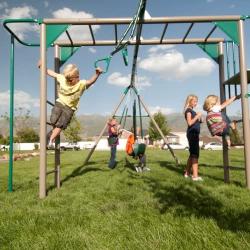 Lifetime Monkey Bar Adventure Swing Set with 9 Foot Wavy Slide