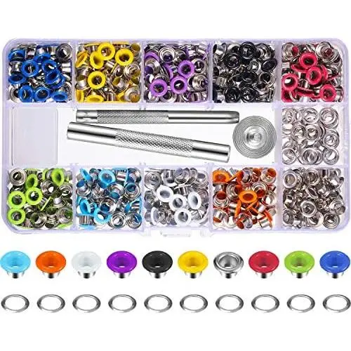 Bememo 400 Sets 3/16 Inch Multi-Color Grommets Kit Metal Eyelets with Installation Tools and Instructor in Clear Box