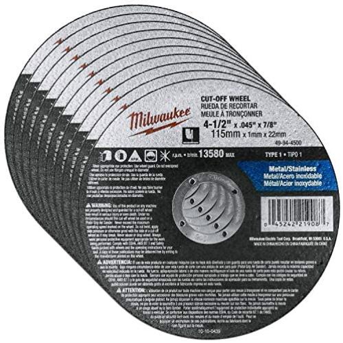 Milwaukee 10 Pack - 4 1 2 Cutting Wheels For Grinders - Aggressive Cutting For Metal & Stainless Steel - 4-1/2'' x .045 x 7/8-Inch | Flat Cut Off Wheels