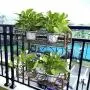 AmnoAmno 2-Tier Balcony Hanging Flower Rack Railing Planter Pots for Outside, Deck Box Outdoor Hanger Stand with Strong Metal Folding Design Easy Installation (Bronze)
