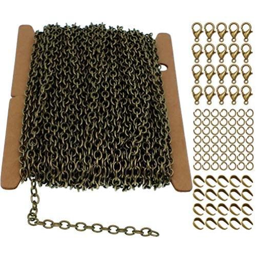 ZCNest 32.8 Ft(10m) 3x4mm Bronze Cable Chains for Jewelry Making Set, with Lobster Clasps+Jump Rings+Pinch Bails, Cable Link Craft Chain Findings for Necklace Bracelet Earring, Bronze 2031-B