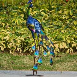 TERESAS COLLECTIONS 35 inch Metal Peacock Decor Garden Statues and Sculptures, Garden Art Sculptures Standing Indoor Outdoor for Backyard Porch Patio Lawn Decorations