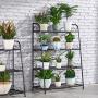 FaithLand 4-Tier Indoor/Outdoor Metal Plant Stand, Flower Pots Holder, Plant Display Rack, Stand Shelf, Shoe Organizer, Utility Storage Organizer Rack
