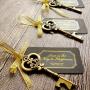 52 Heavy-Duty Metal Large Skeleton Key Bottle Opener Wedding Favor with Tag (Chalkboard Look-alike), FREE Gold Ribbon and Stickers, Vintage Bridal Shower Favors Bottle Opener for Guests (Antique Gold)